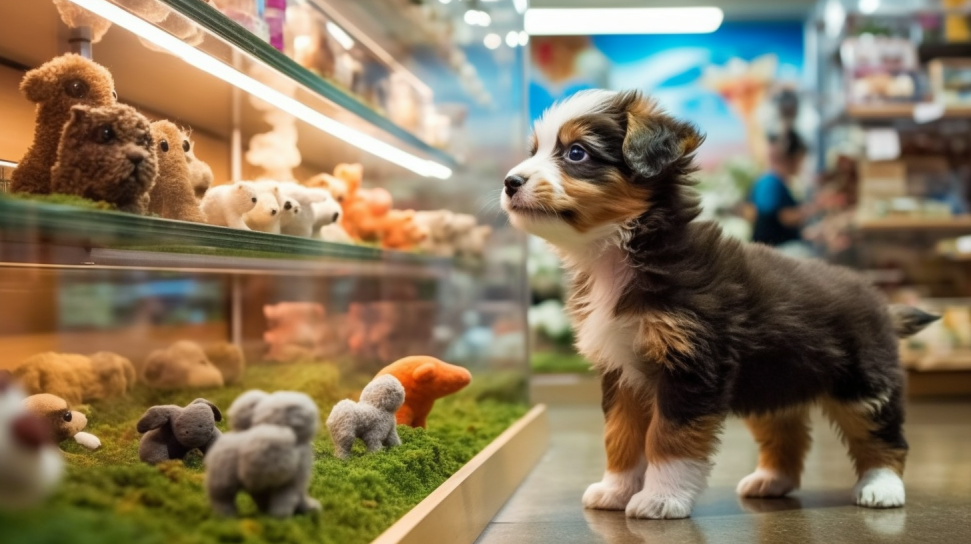cachorrito mirando escaparate en una tienda lacasaverde.net