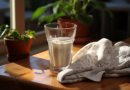 foto destacada un vaso de leche un mueble lacado de madera y un paño lacasaverde.net