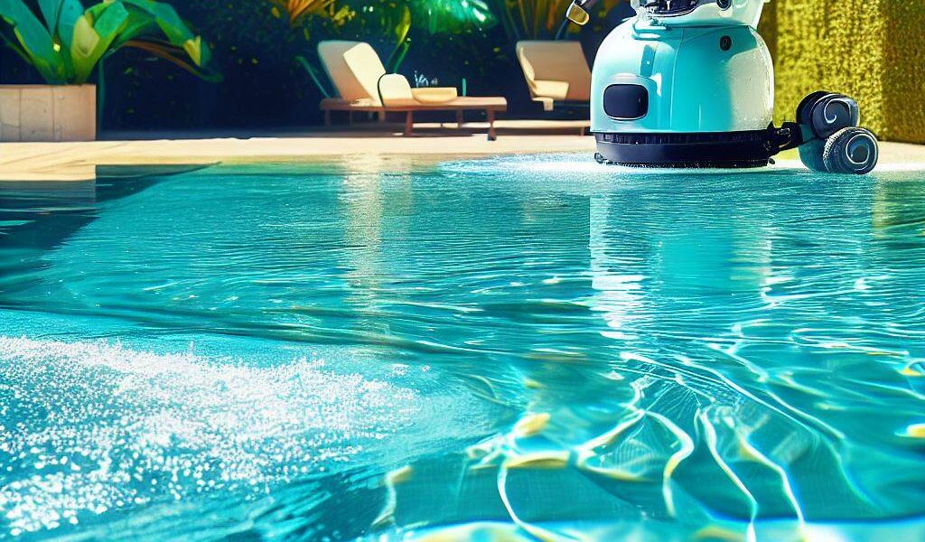 foto de piscina limpia con robot de limpieza de piscinas