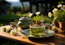 té verde en una terraza de un jardín
